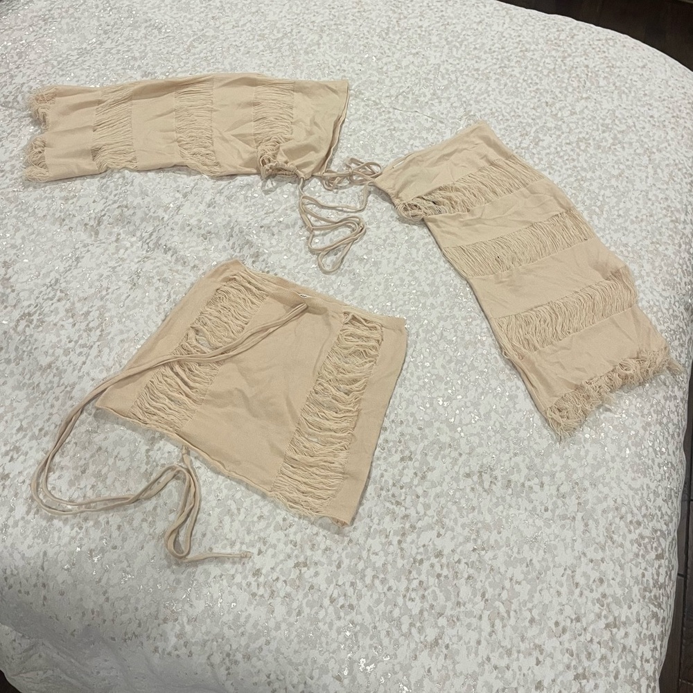 NWT Cream Distressed Women's Small Matching skirt Set Beach Cover Up Vacation
